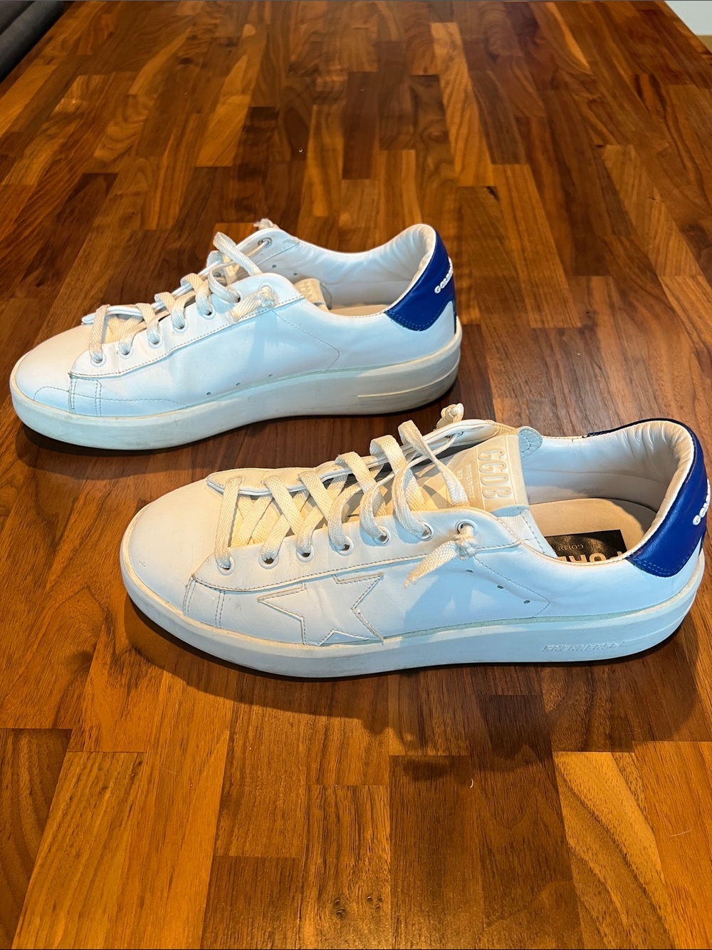 Golden Goose White Leather Sneakers with Blue Heel Tab - Picture 4 of 7